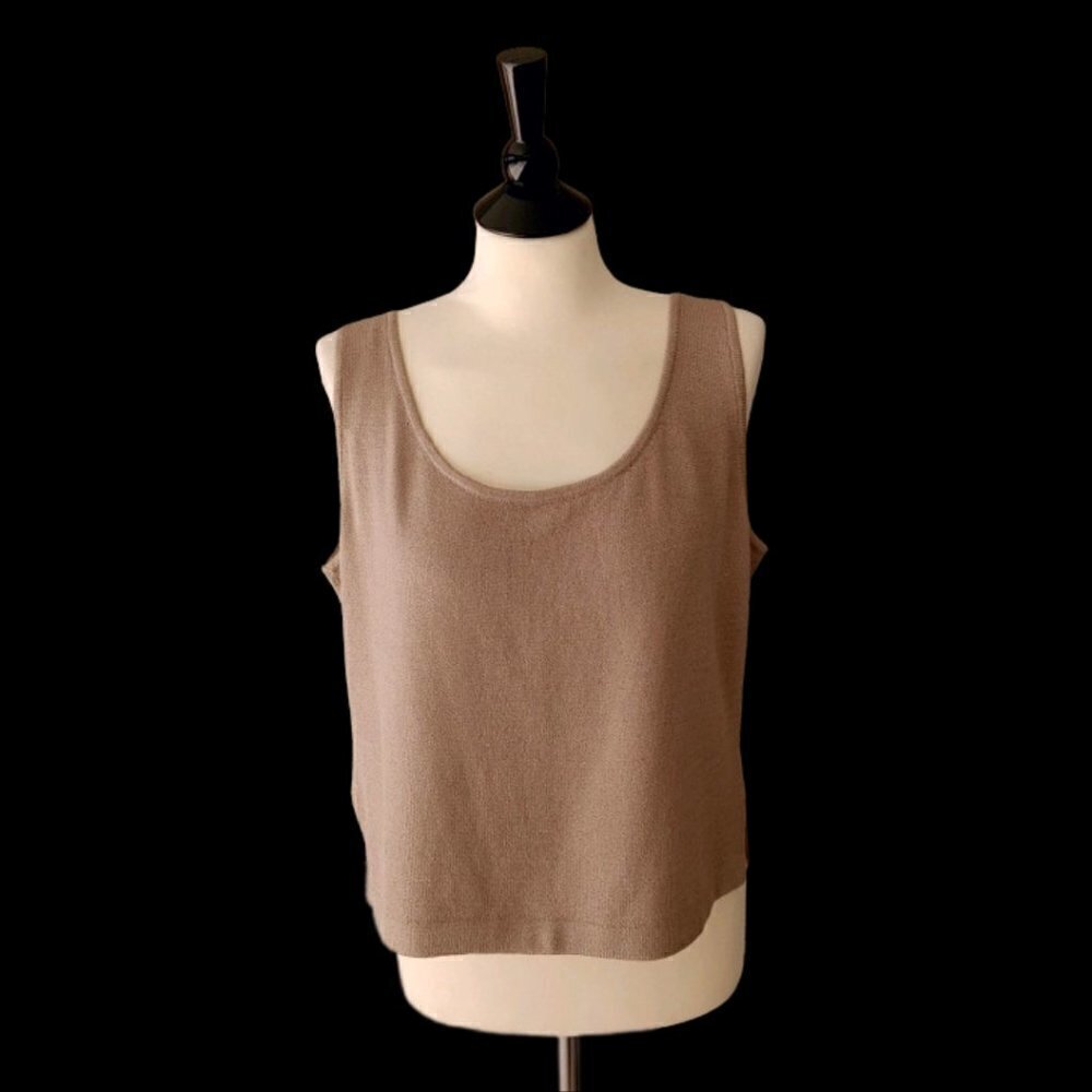 NWT ST. JOHN Wool Blend Scoop Neck Knit Shell Tank Top in Mocha Size Large